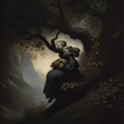 Satirical Girl on Tree in Hyperrealistic Style