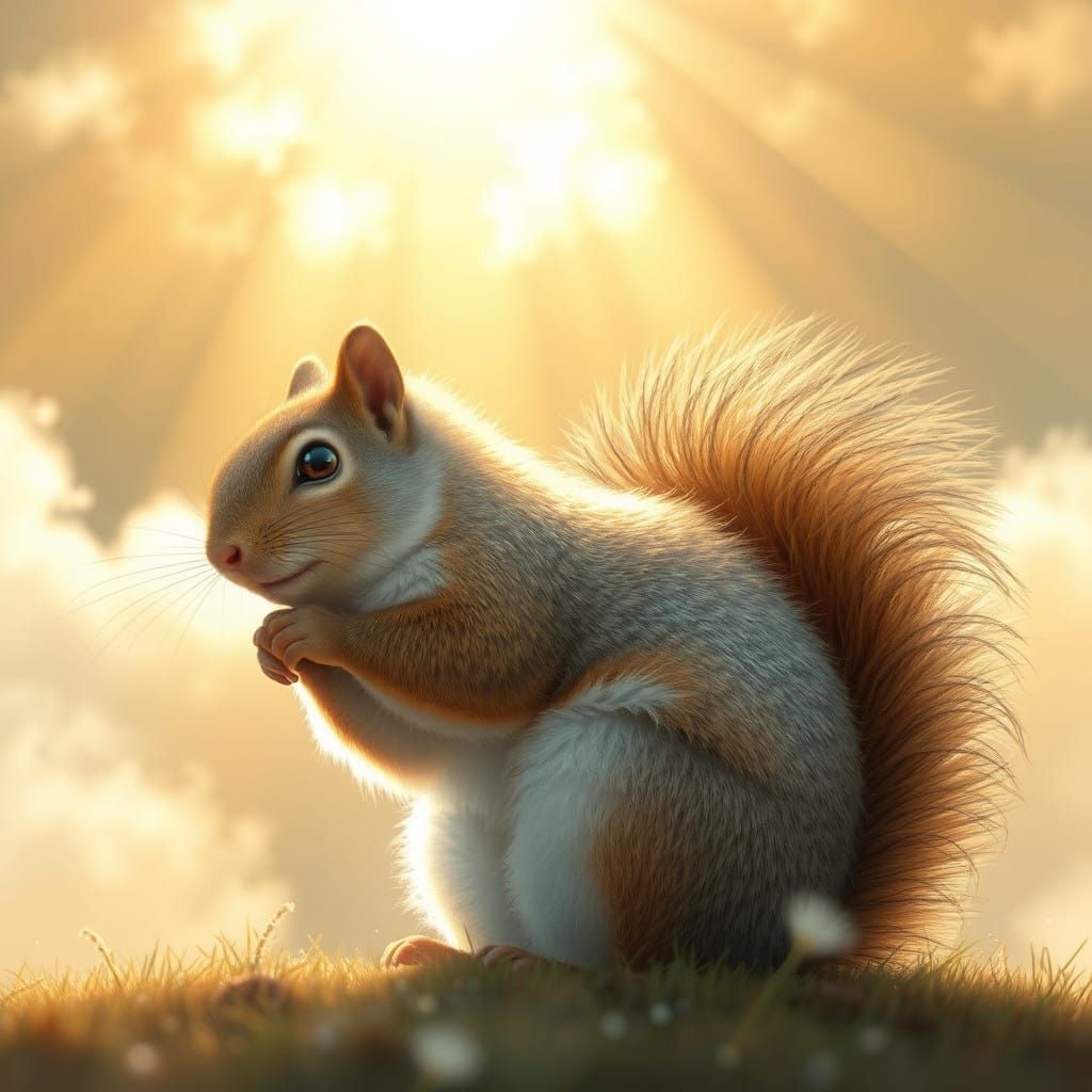 Whimsical Plump Squirrel in Heavenly Glow