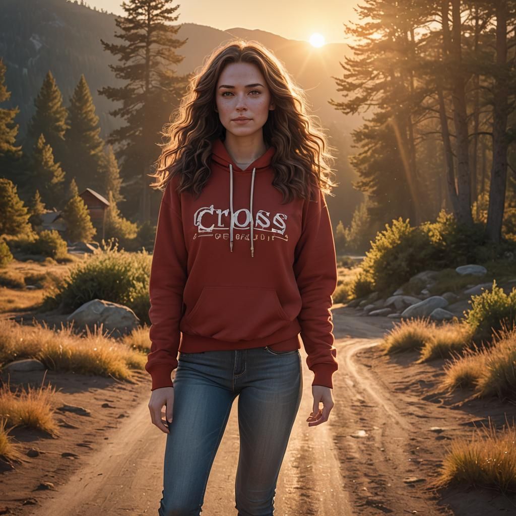 Girl in Sunset Landscape, Fantasy Concept Art