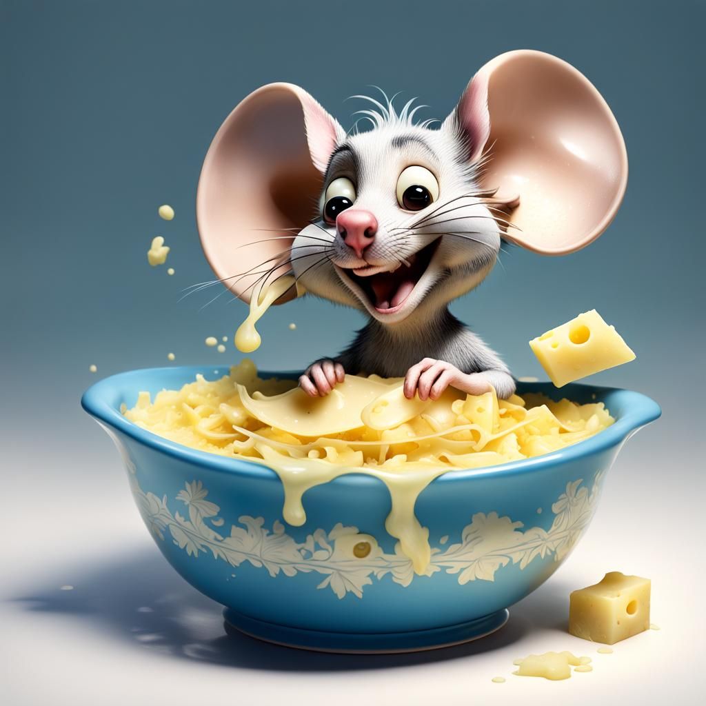 Mouse Bathes in Tartiflette: Humorous Caricature