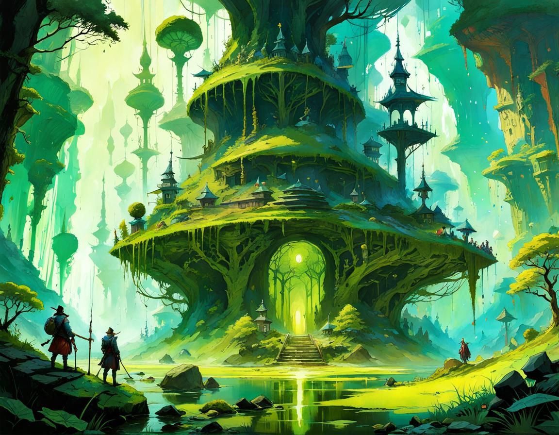 Mossy Rock Planet in Fantasy Concept Art Style