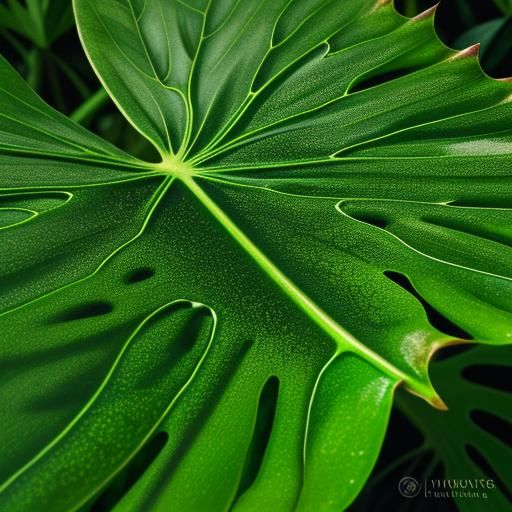 Luminous Green Monstera in Misty Rainforest Undergrowth