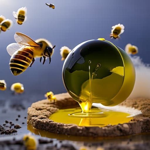 Honeycomb Explosion with Bees in Cartoon Style