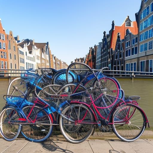 Dutch Bicycles Jam on Canal Bridge