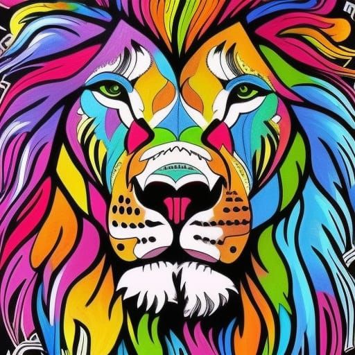 Lion Coloring Page in Graffiti Street Art Style