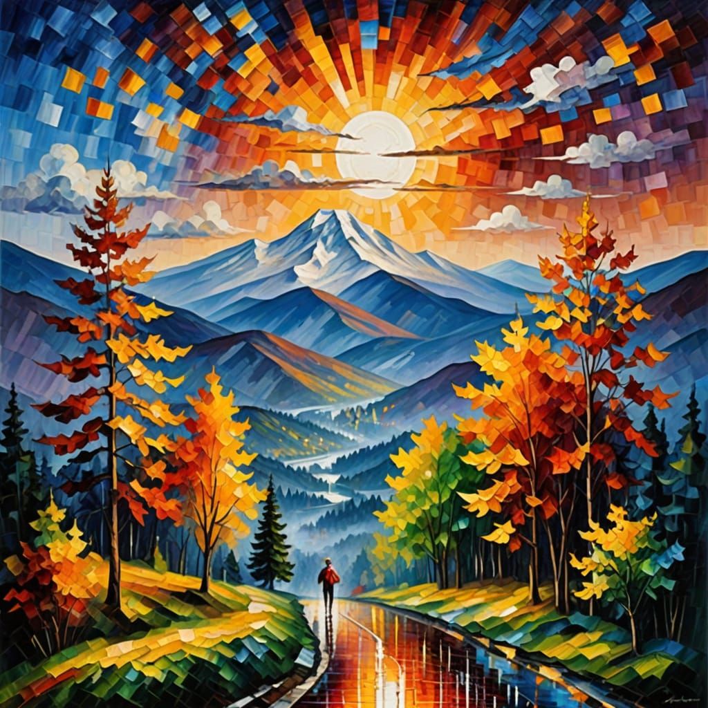 Bag Carried by Wind Over Mount Washington in Afremov Style
