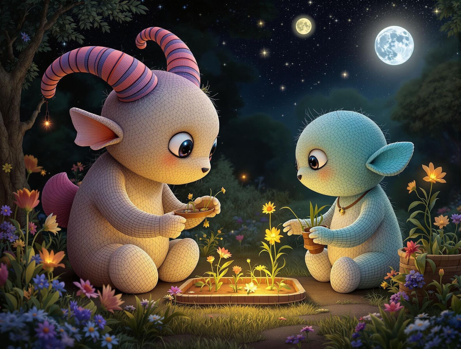 Couple Night Gardening on Trantor Under Earthshine