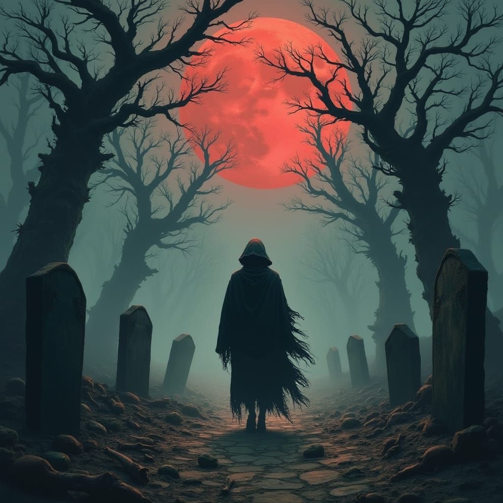 Graveyard Wanderer in Dark Fantasy Art Nouveau