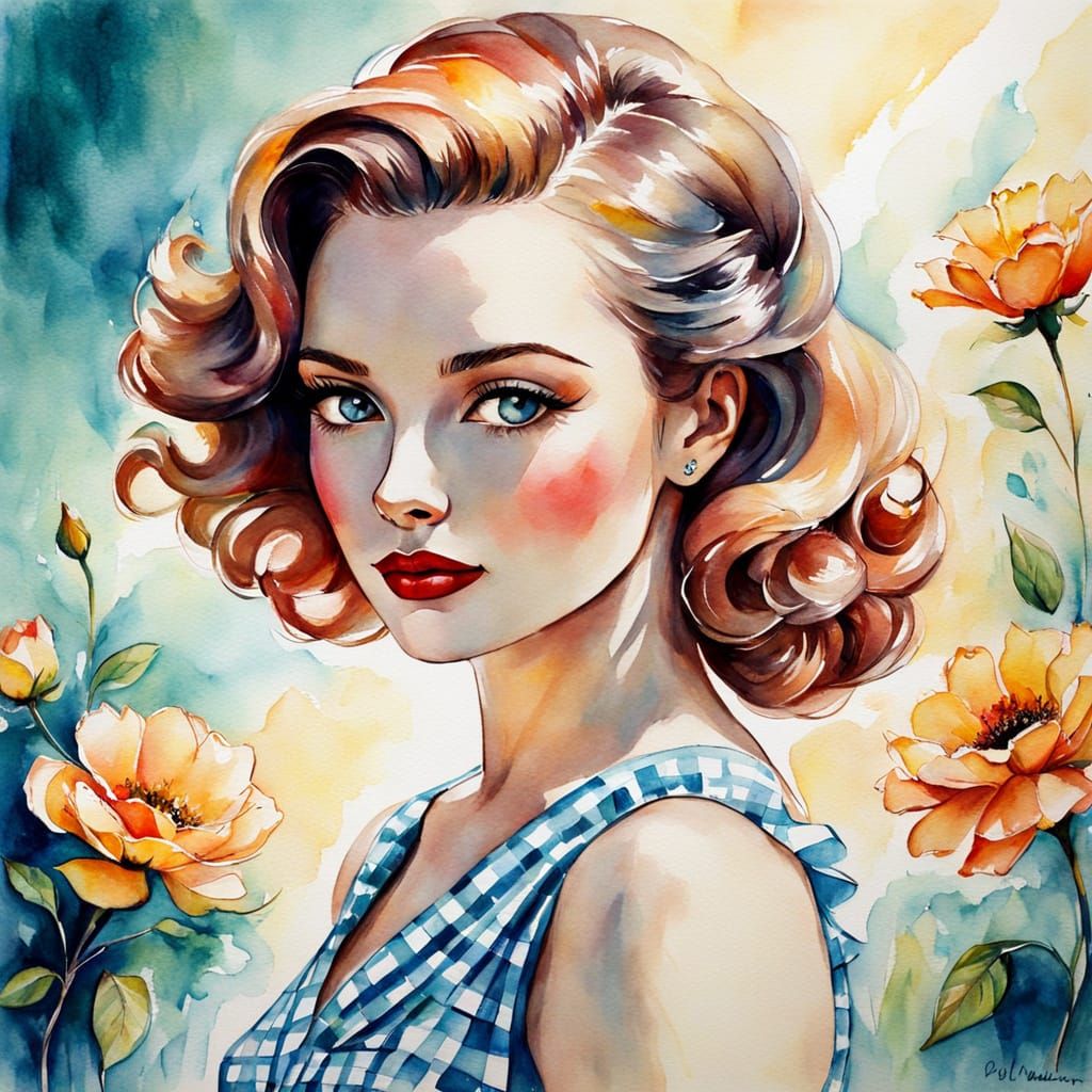 Elegant Lady in Whimsical 50's Gingham Dress