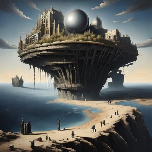 Surreal Mixed Media Landscape with Drip Painting