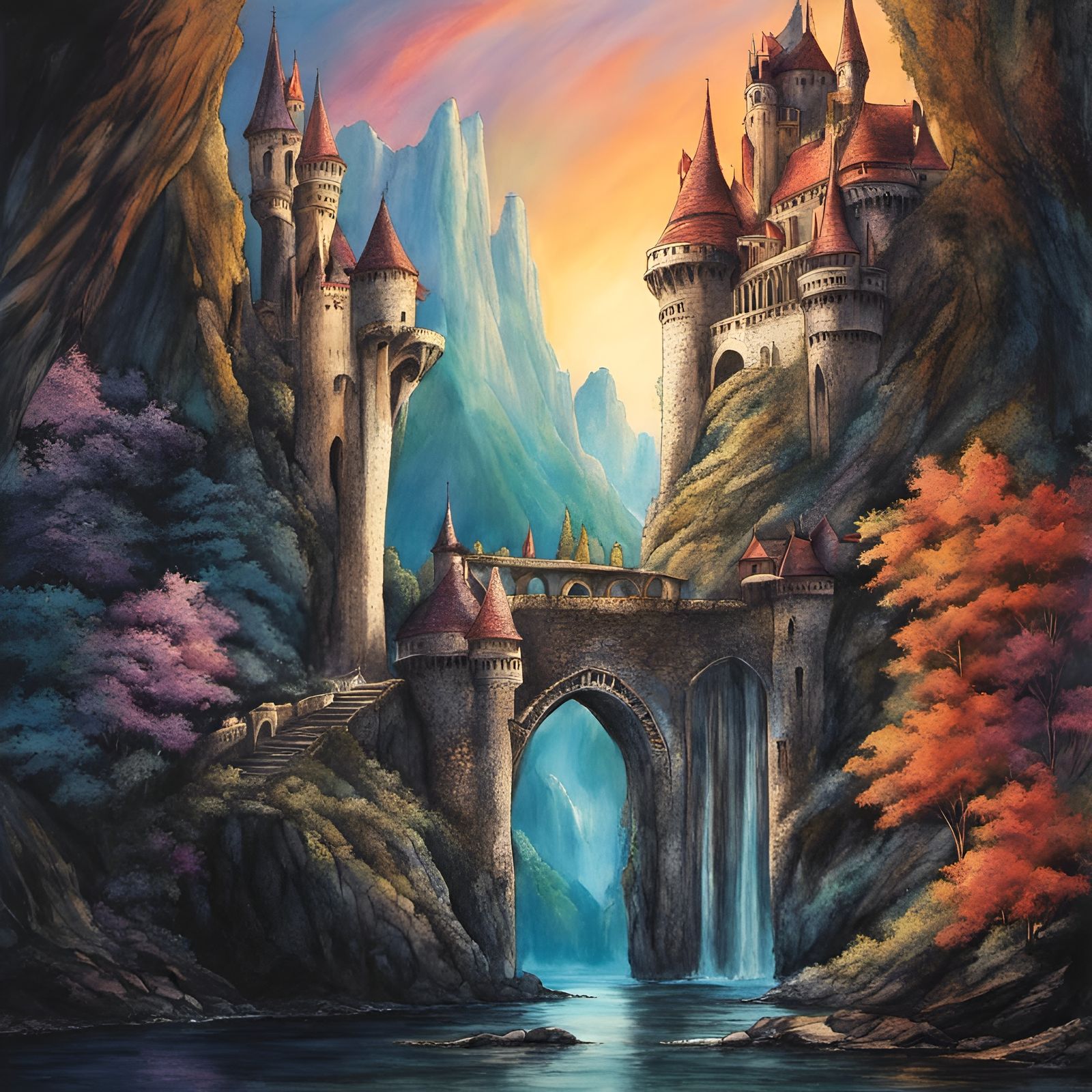 Fantasy castle, pen and ink