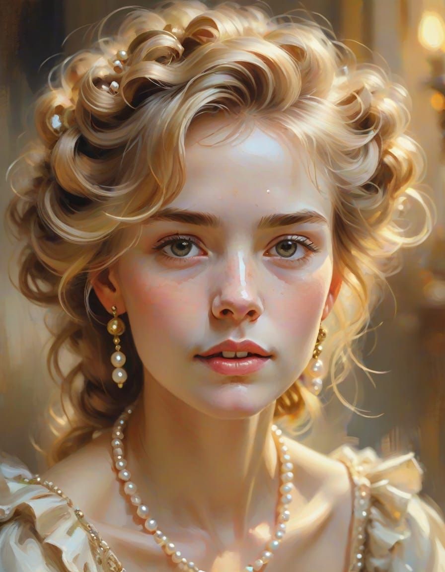 Impressionist Portrait of Woman with Pearl Hair