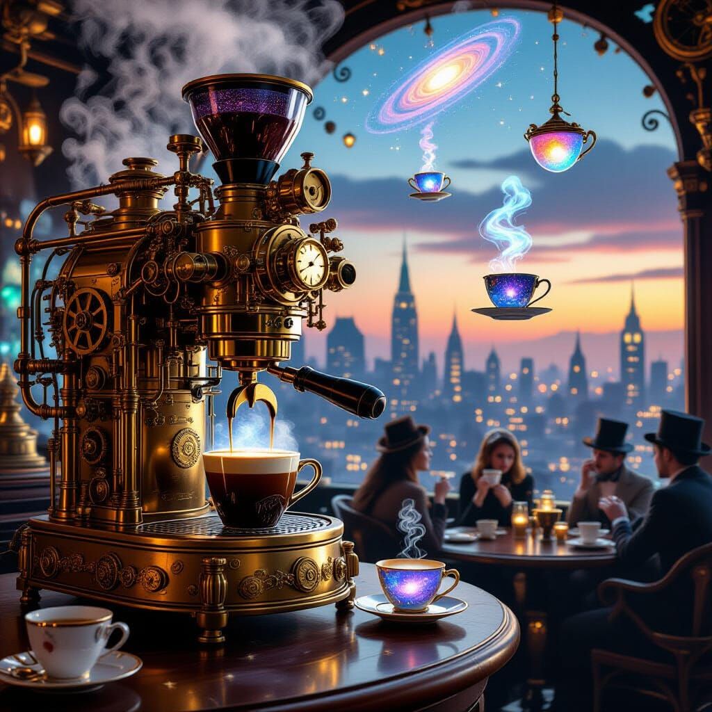 Steampunk Cafe with Mystical Mist and Galactic Teacups