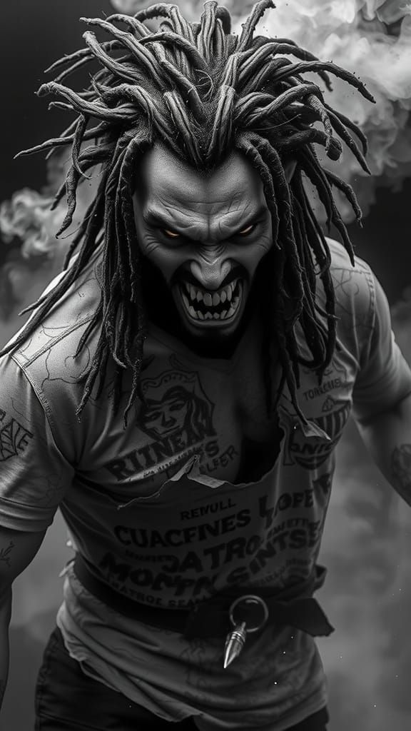 Enraged Vampire Demon in Hyperrealistic Black and White