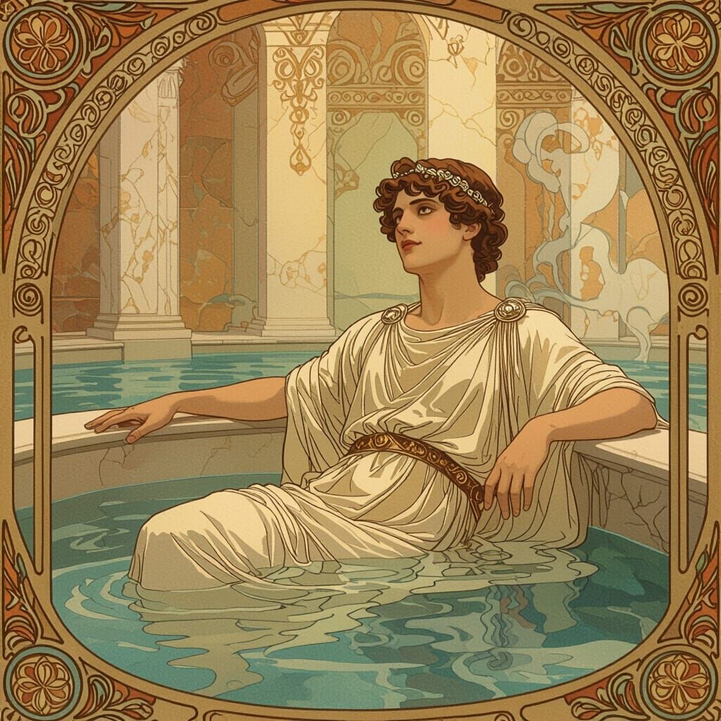 Art Nouveau Twink in Roman Bathhouse