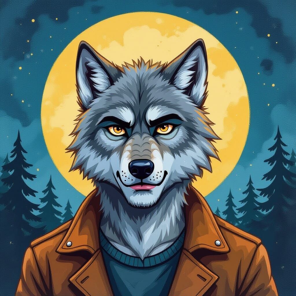 Teenage Wolfman Gouache Painting