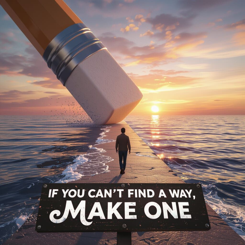 Giant Eraser Reveals Dry Land from Sea in Surreal 3D Render