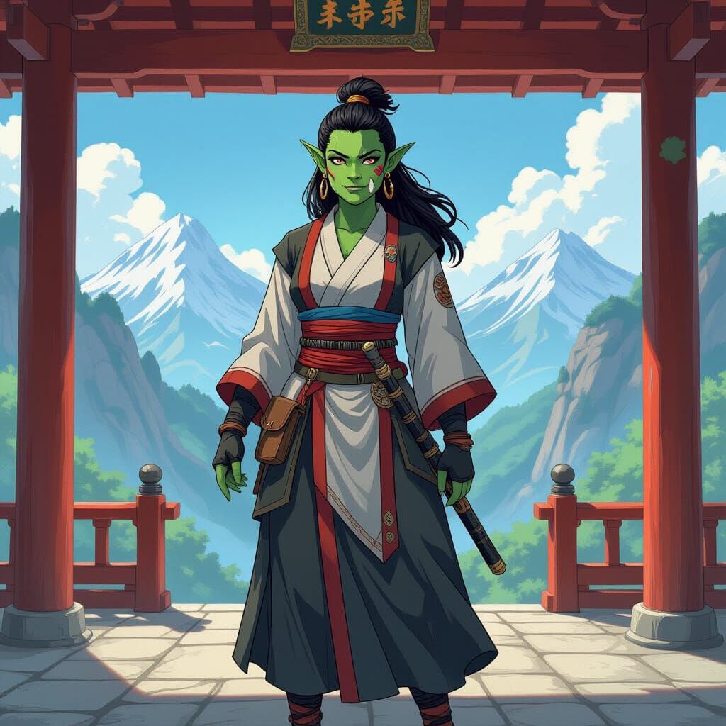 Half-Orc Monk in Anime Style