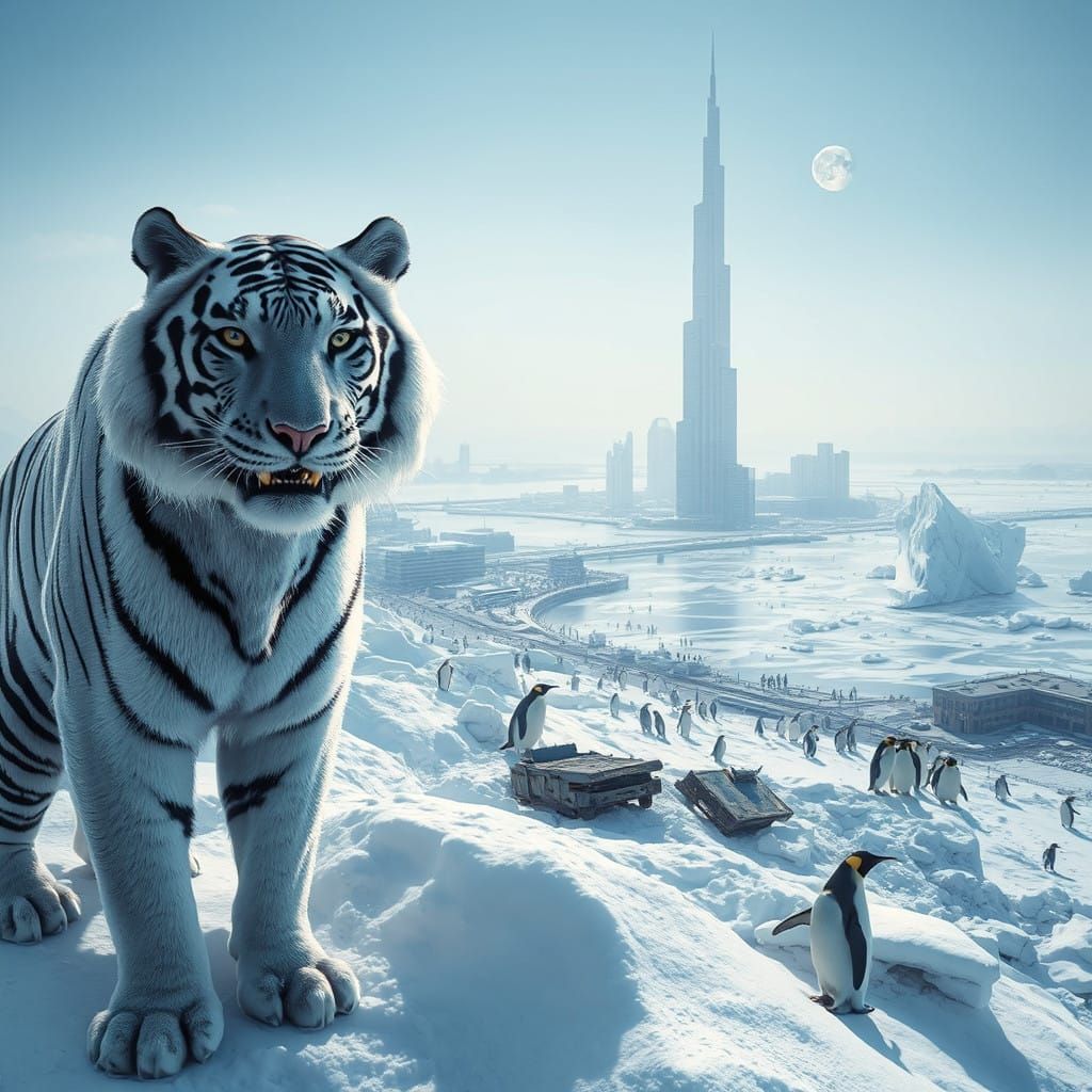 Regal Snow Tiger Dominates Post-Apocalyptic Dubai