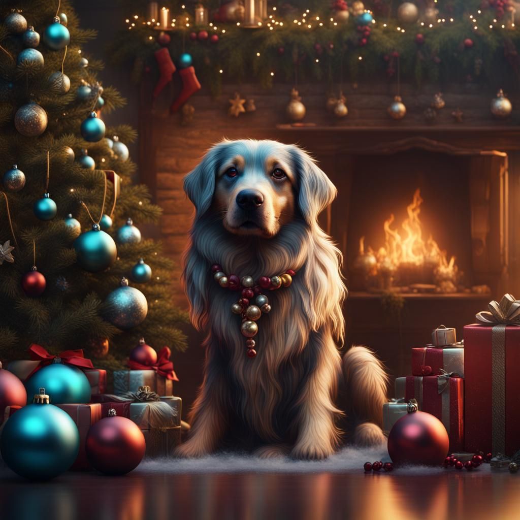 Festive Dog Christmas: Detailed Matte Painting