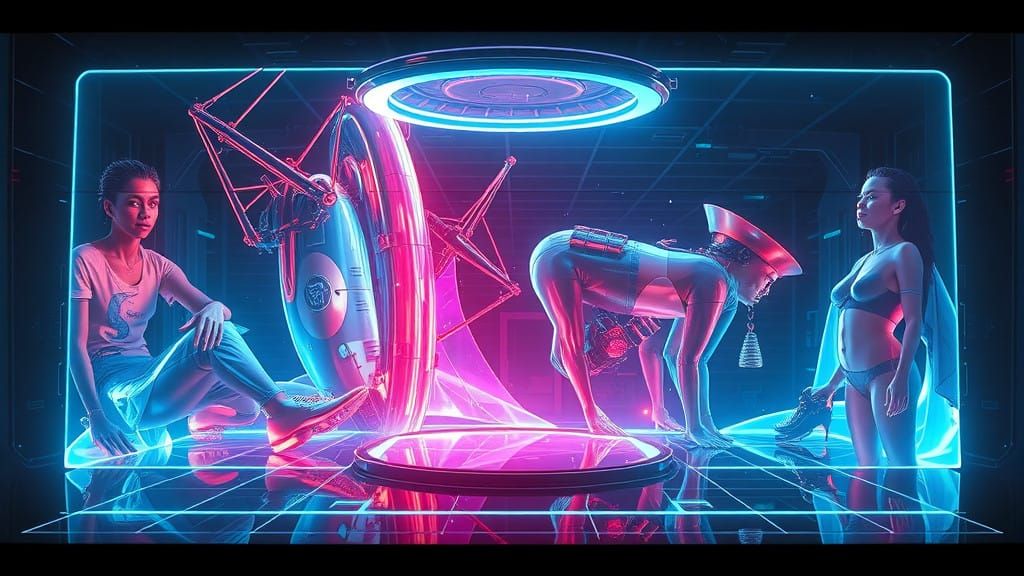 Holographic Futuristic Cityscape in Neon Lights