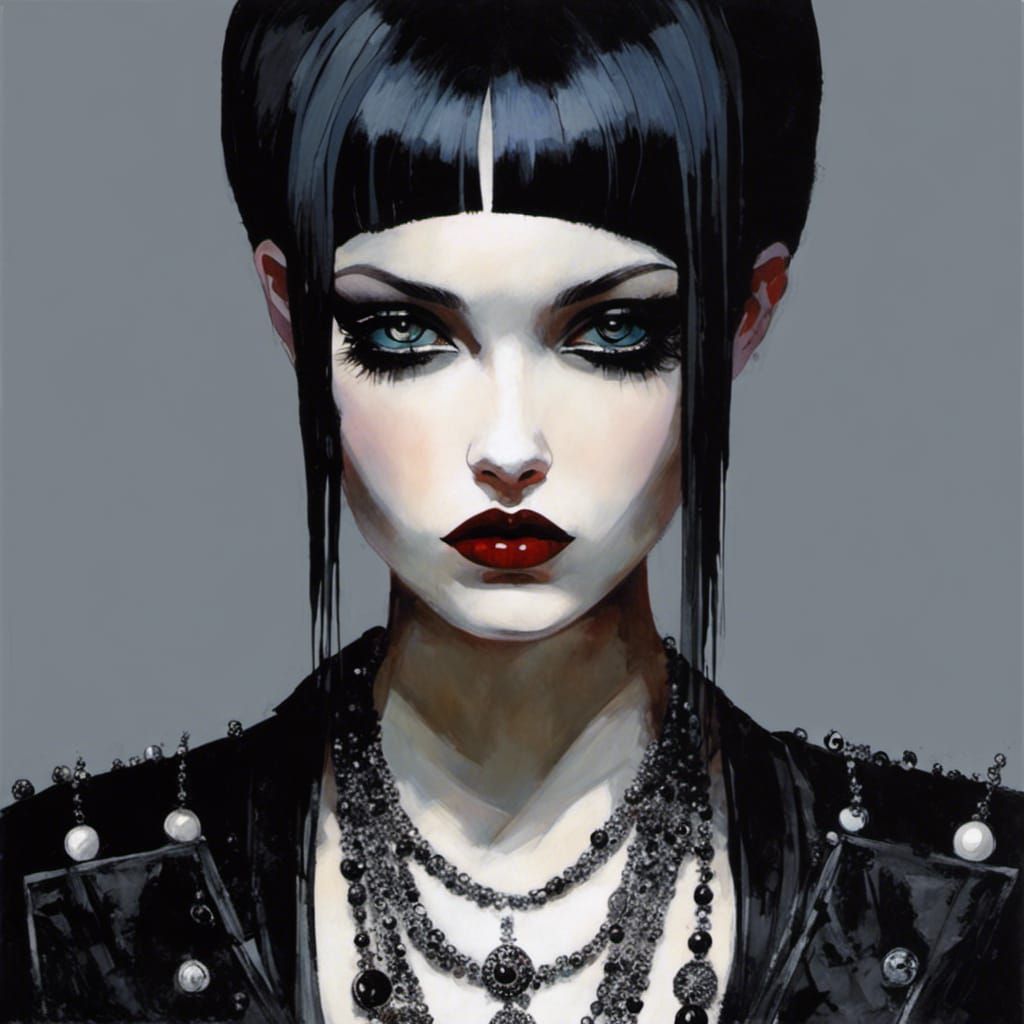 Moody Goth Punk Girl Portrait in Digital Art Style