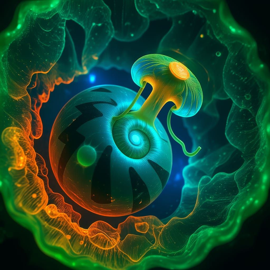 Bioluminescent Cell Mandala in Alex Grey Style