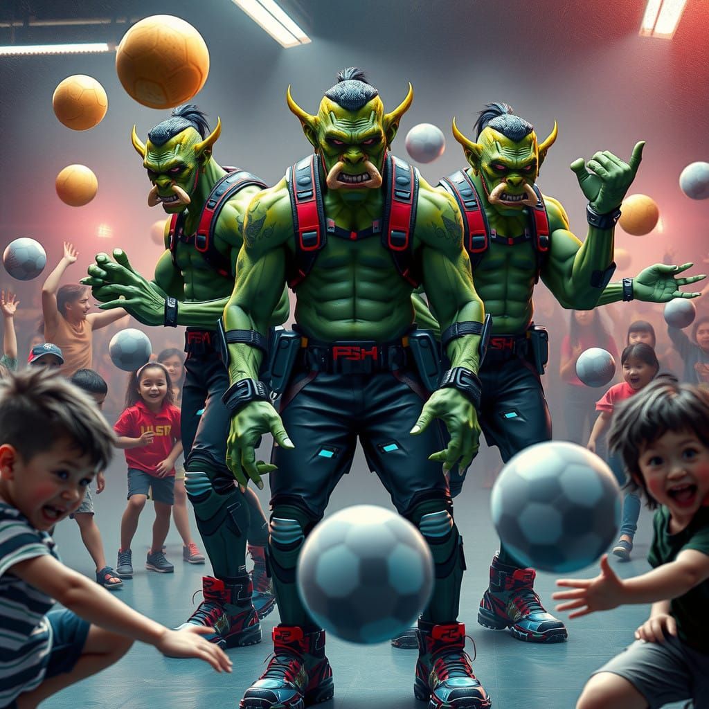 Sleek Sci-Fi Orc Gym Teachers Engage Unruly Future Students....