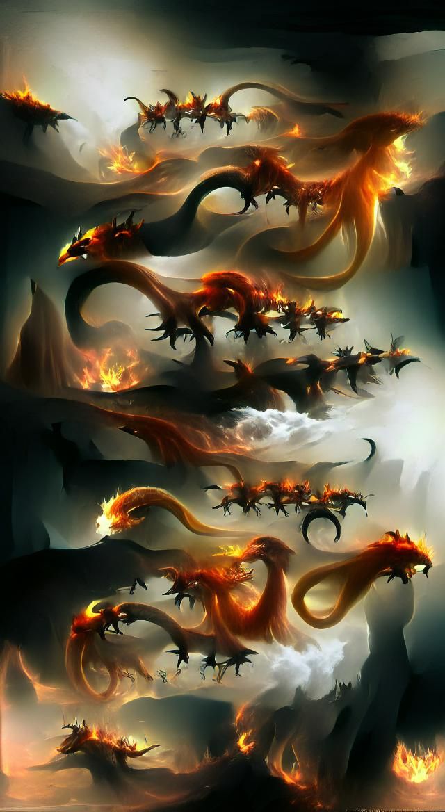 Mythical Hydra Rising From Fiery Pit
