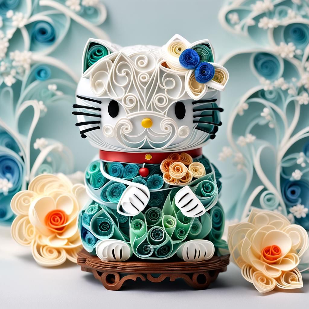 Hello Kitty Maneki Neko Quilling Art