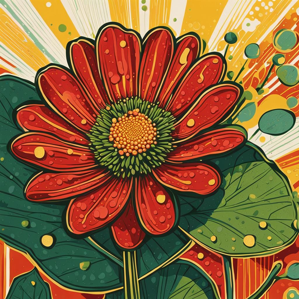 Vibrant Red Flower in Pop Art Screen Print Style