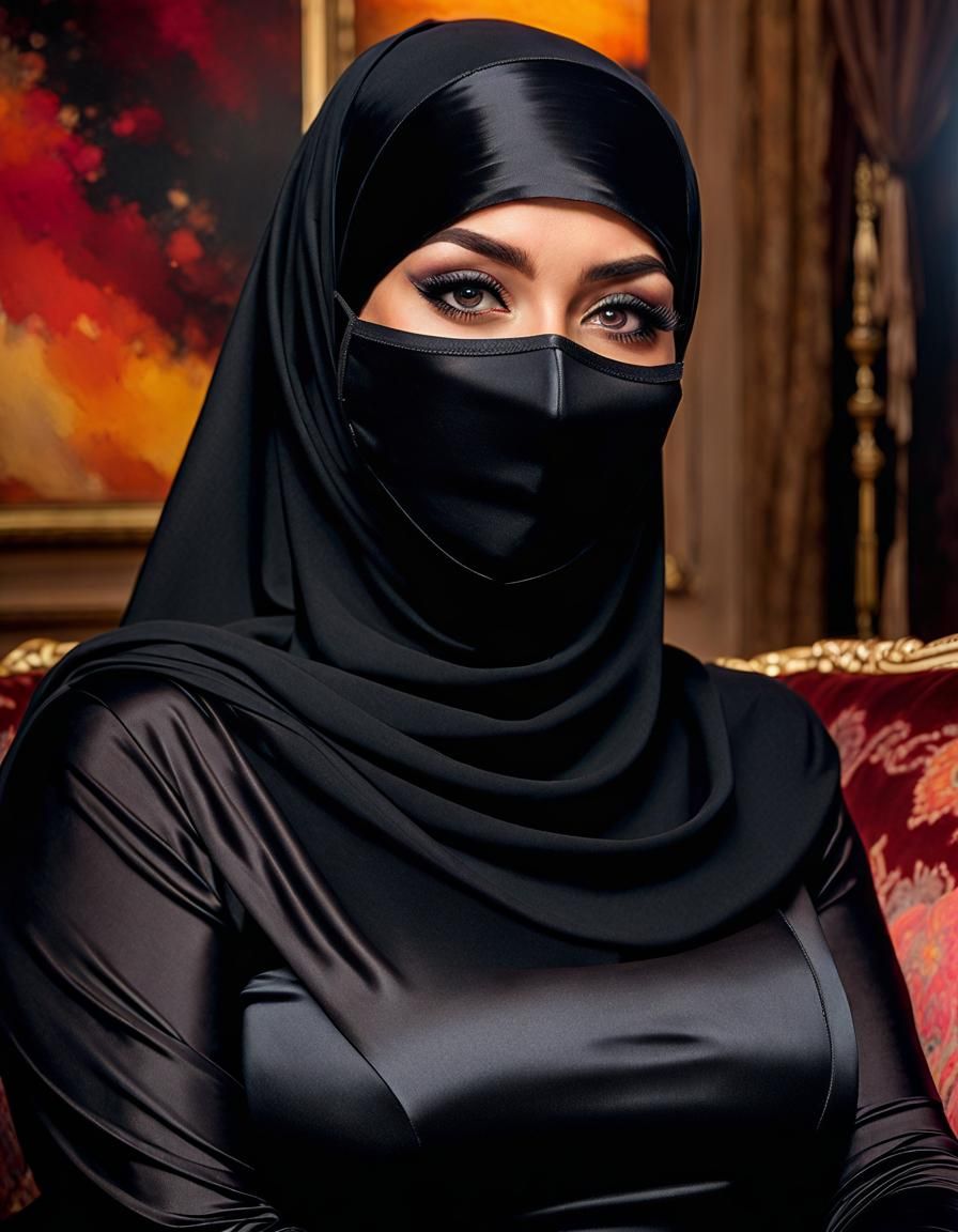 Psychedelic Niqabi Woman Portrait in Alcohol Ink Style