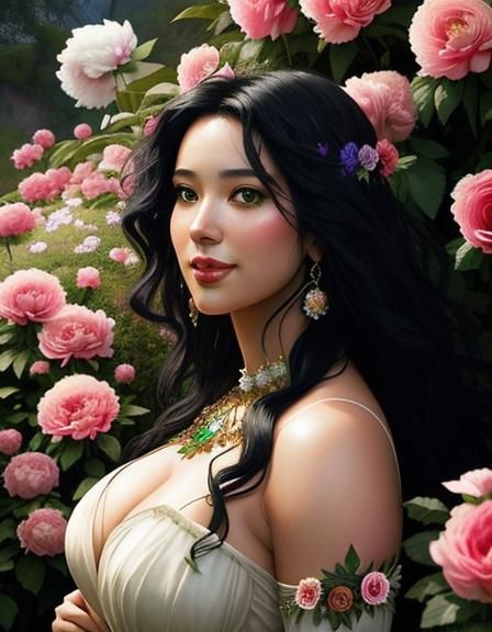 Aphrodite Silhouette of Flowers in Green Valley