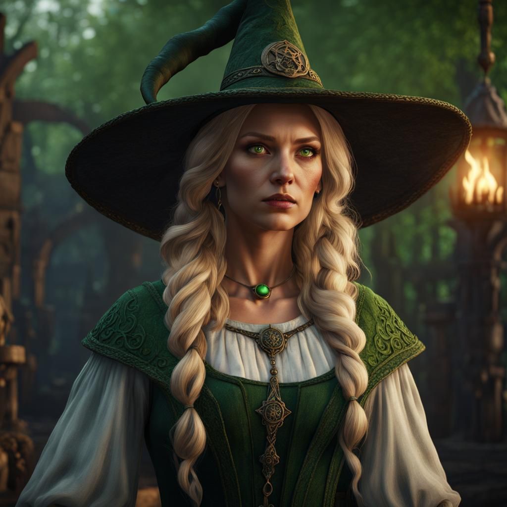 Blond Witch Portrait, Detailed Fantasy Art