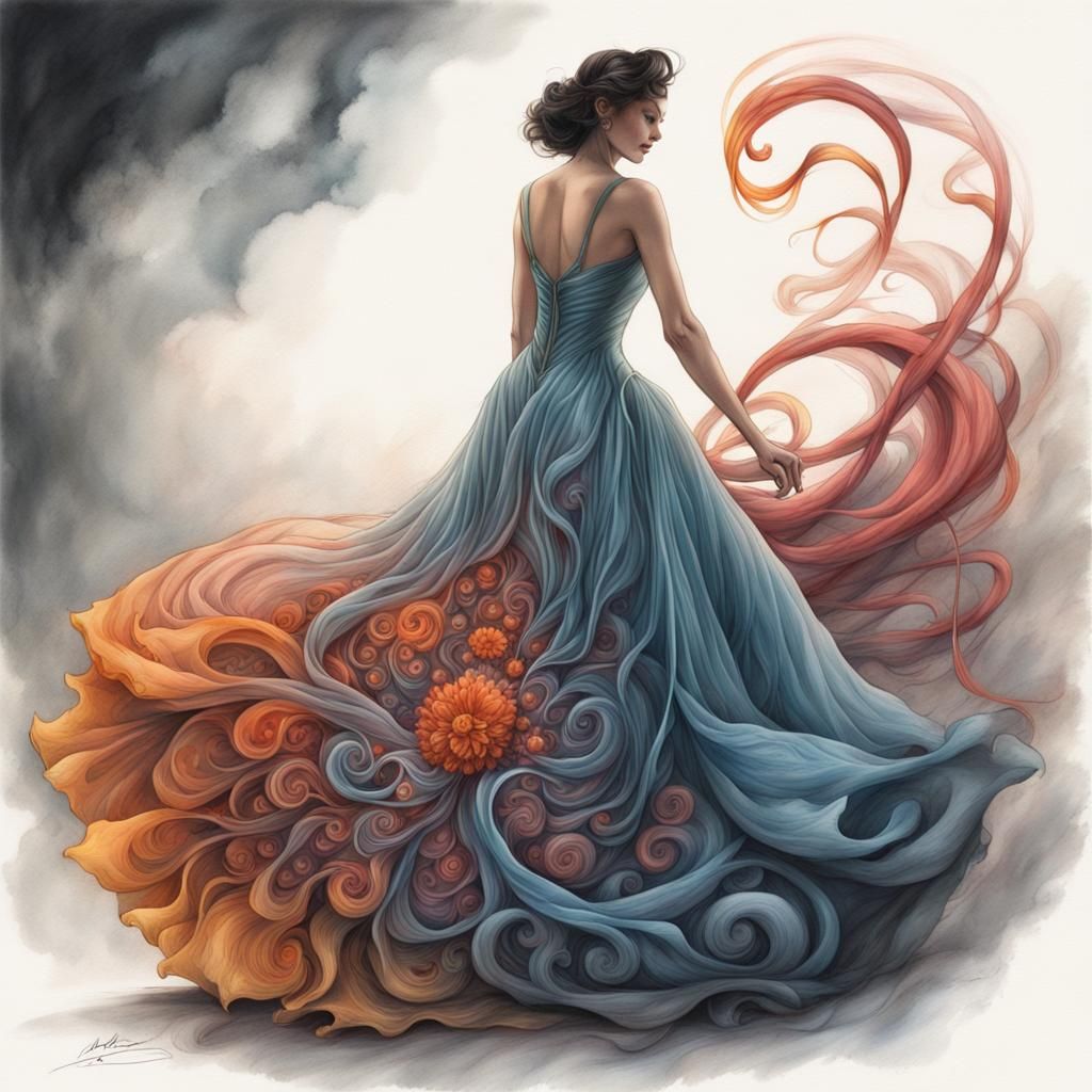 Hibiscus Flower Gown in Comic Book Art Style
