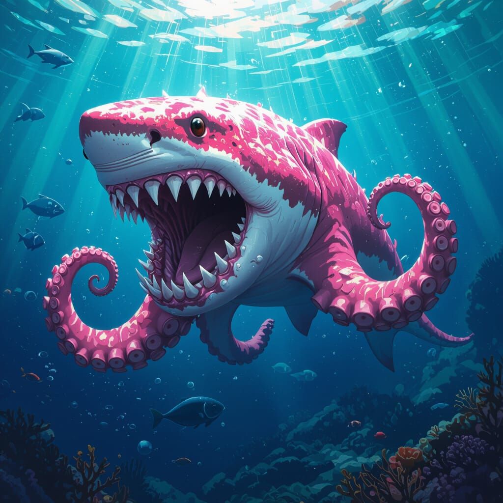 Shark Octopus Hybrid in Detailed Matte Painting Style