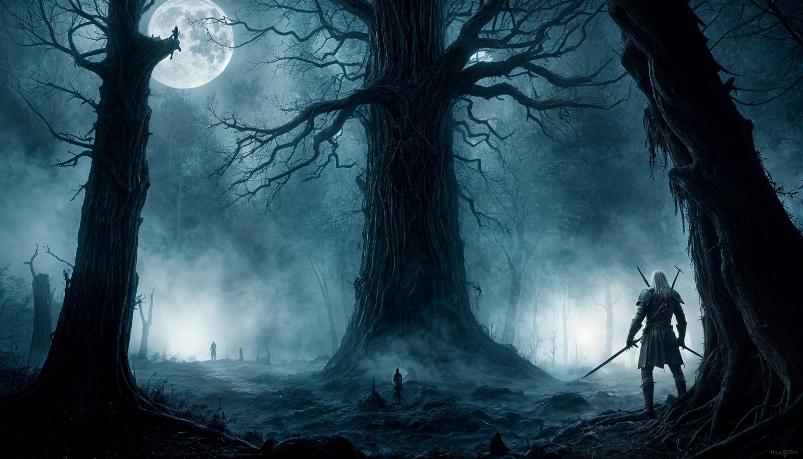 Gothic Witcher in Moonlit Forest