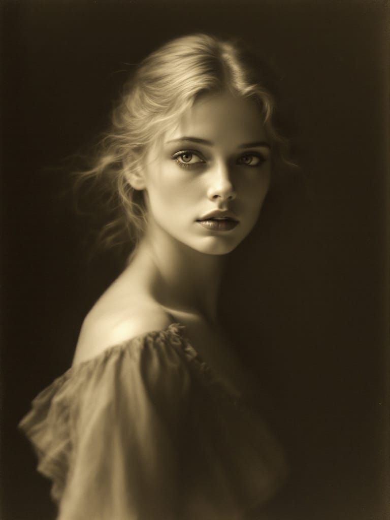 Blonde Pin-Up Woman in Dreamlike Gothic Portrait