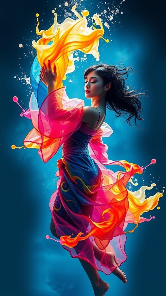 Vibrant Underwater Dance in Dreamlike Art