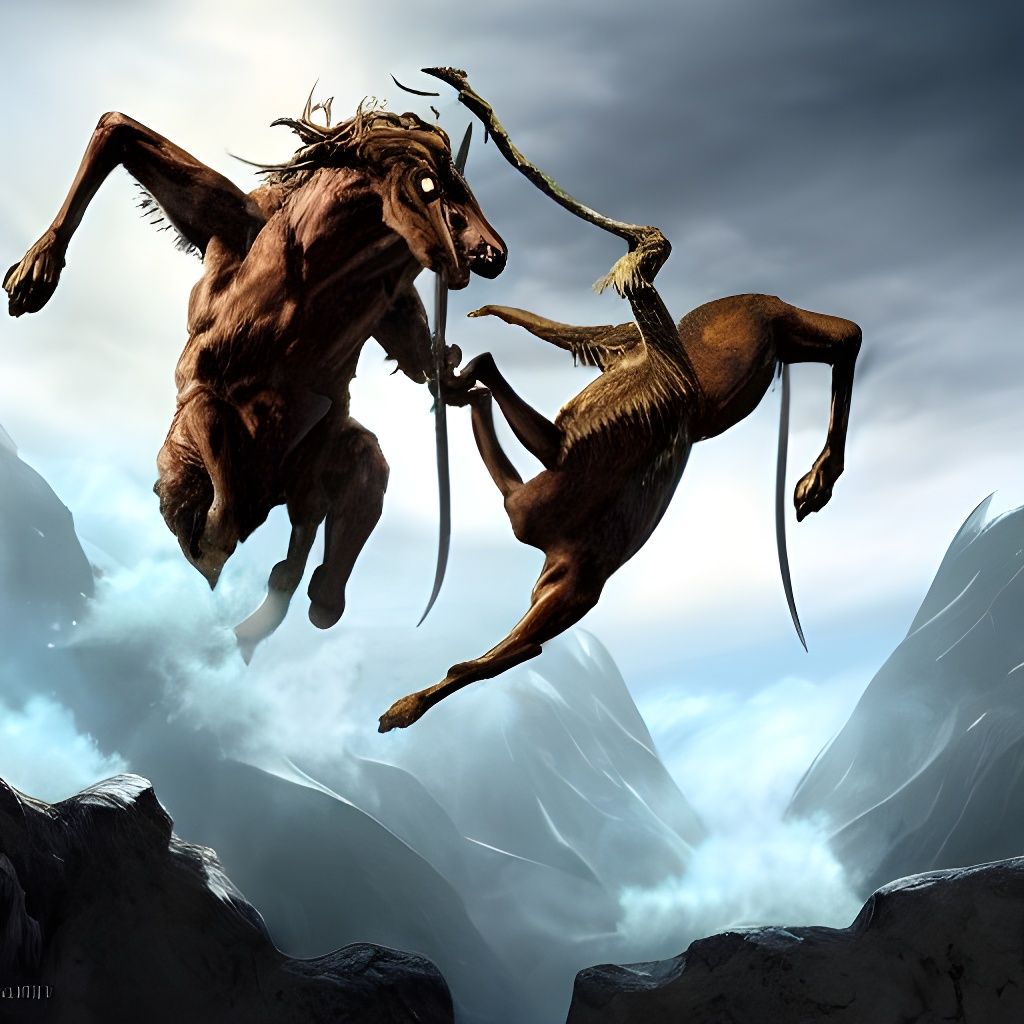 Mythical Creatures Battle in Detailed Matte Painting