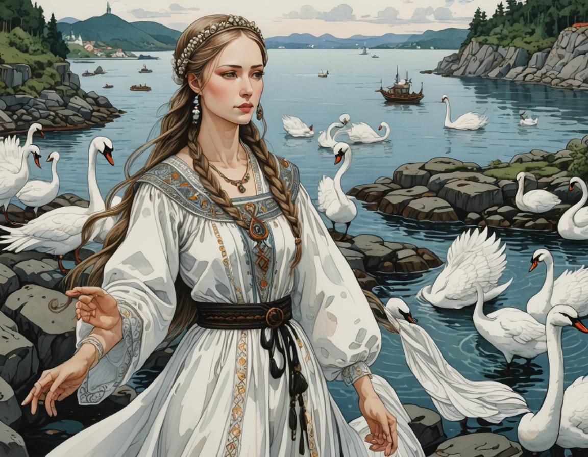 Slavic Princess Summoning Spell, Manga Watercolor Style