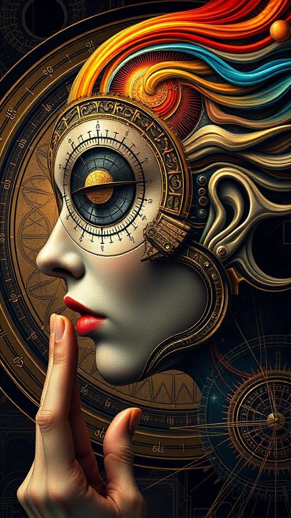 Surreal Face Blending Human, Mechanical, and Cosmic Elements