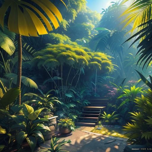 Jungle Sunrise: Anime-Inspired 3D Art