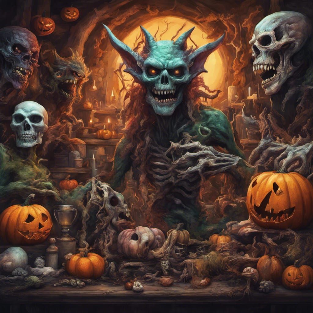 Creepy Halloween Monster Stand: Hyperrealistic Concept Art