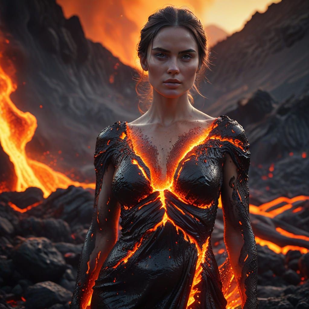 Lava Woman Forged in Volcanic Landscape