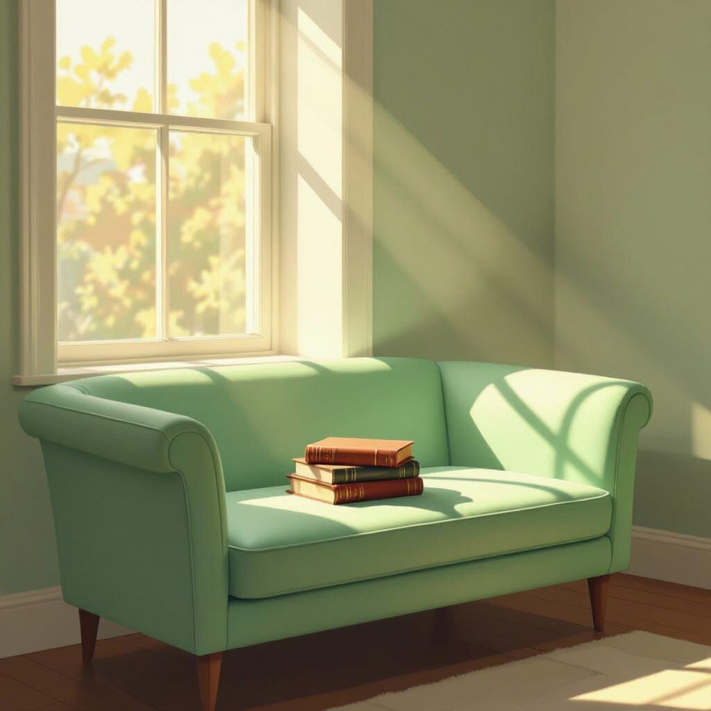Cozy Sofa with Books in Warm Sunlight Illustration