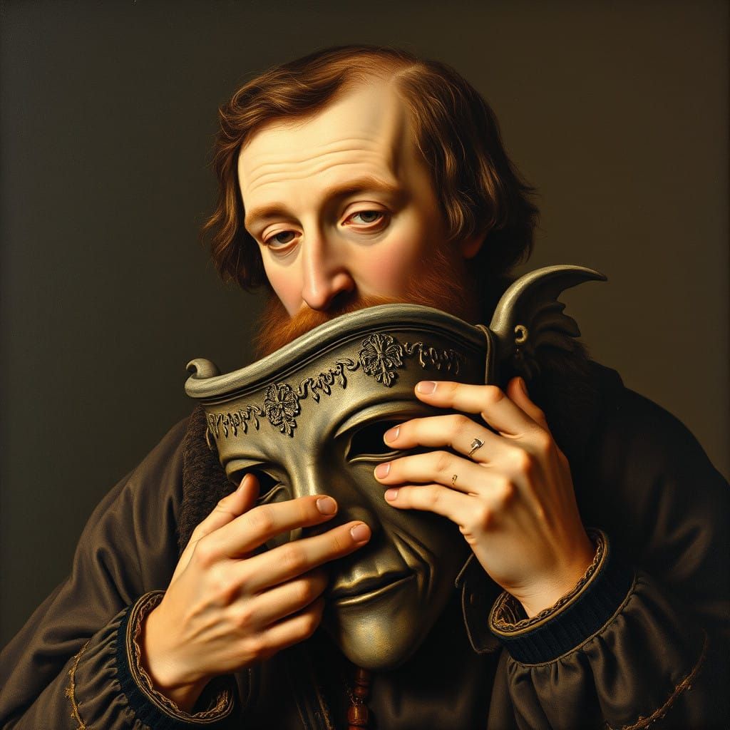 Medieval Portrait of Man Unveiling Gargoyle Form