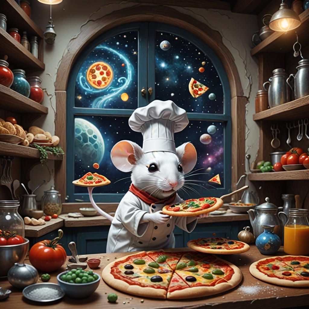 Mouse Chef Making Stardust Pizza, Matte Painting