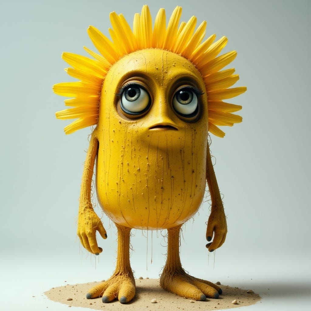 Oblong Face with Petals and Root-like Limbs