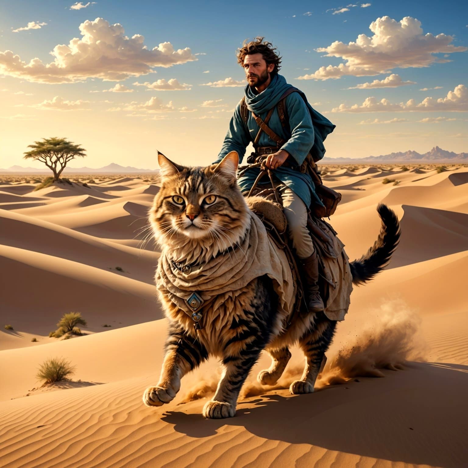 Desert Nomad Rides Giant Landscape Cat
